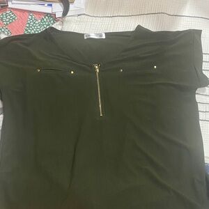 Olive Green Women's Top with Zipper Detail